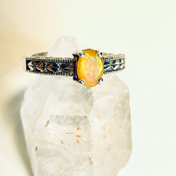 Handmade Opal Ring in Sterling Silver Indie Designer Fiery Ethiopian Opal Ring 7 - Picture 3 of 7
